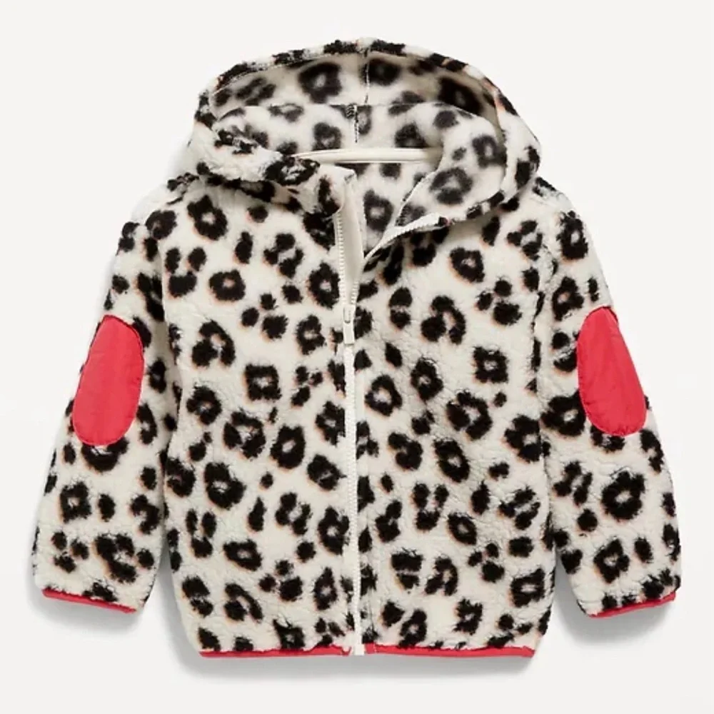 Old Navy Toddler Girls Leopard Printed Sherpa Zip-Front Hooded Jacket, Size 4T